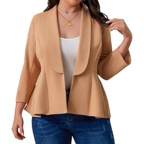 Women's Plus Size Open Front Blazer Casual Long Sleeve Cardigan Jacket Office