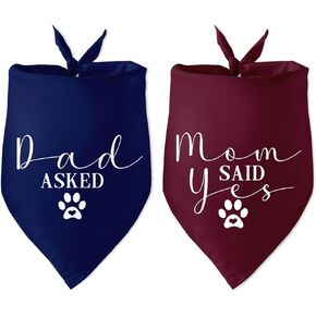 2 Pack Dad Asked and Mom Said Yes Dog Bandana Bridal Shower Gift Puppy Bandanas Maid of Honor Wedding Dog Bandana Wedding Engagement Photo Prop Accessories for Dog Lovers Owner Gift