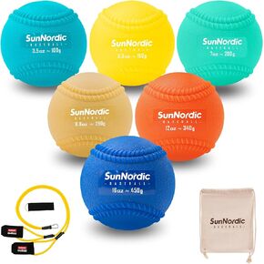 6 Pack Seams Plyometric Weighted Baseball Set (3.5-16/35/53/70 oz) - Variable Weight Plyo Baseballs for Improved Power & Pitching Training - for All Skill Levels