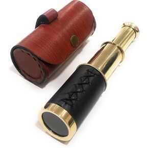 Smizzy 6" Handheld Brass Telescope with Leather Bag - Maritime Pirate Navigation