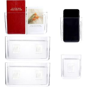 5 Pack Plastic Wall Folders, Clear Single Pocket Hanging Wall File Organizer, Durable Wall Mount File Holder for Office Home Bathroom, 8.7" x 1.8" x 4.7"