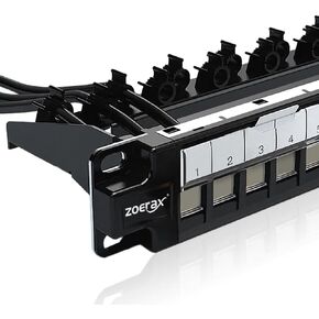 24-Port Blank Keystone 1U Patch Panel, Heavy-Duty 19-inch Rackmount or Wall Mount Shielded RJ45 Patch Panel with Jack Shutter and Rear Cable Management Panel