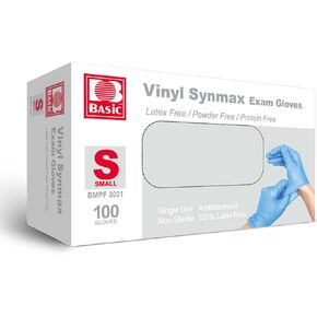 Basic Vinyl Exam Gloves, Synmax Latex-Free, Powder-Free, Non-Sterile Medical Disposable Gloves Box of 100 (Blue, S/M/L/XL)