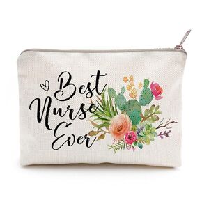 Best Nurse Ever, Nurse Bag, Nurse Gift, Linen Makeup Bag, Christmas Gift for Nurse, Nurse Appreciation Gift, Gift for Nurse