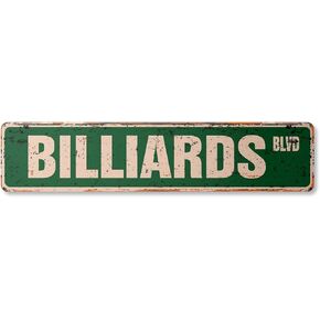 Billiards Vintage Aluminum Street Sign Foosball Pool cue pooltable Darts Rustic Metal tin | Indoor/Outdoor |  18" Wide