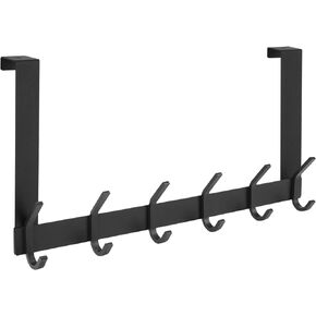 TICONN Over The Door Hooks, 6 Heavy Duty Dual Coat Rack All Aluminium Coat Hanger for Jacket Hat Towel in Bathroom Bedroom Dorm(Black, 1PK)