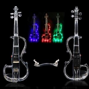 Yinfente 4/4 Electric Violin Transparent Crystal Acrylic Body With Led Light Violin Bow Case 3 colors with transparent shoulder rest and led violin bows gift for holiday