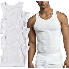 ToBeInStyle Men's Pack 100% Preshrunk Cotton Sleeveless Lightweight White Under Tanks