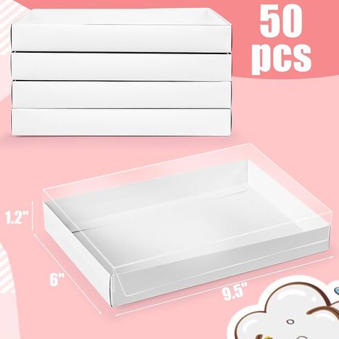 VGOODALL 25PCS Kraft Cookie Boxes, 9.5x6x1.2 Inches Brown Bakery Box with Clear Lids For Cookies Pastries Muffins Chocolates, Treat Boxes Dessert Boxes for Class Birthday Wedding Party in Saudi Arabia