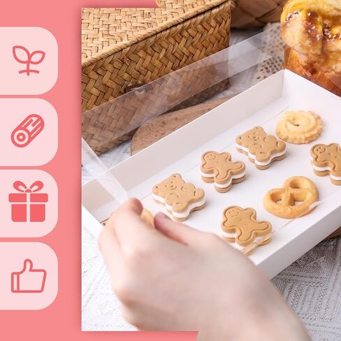 VGOODALL 25PCS Kraft Cookie Boxes, 9.5x6x1.2 Inches Brown Bakery Box with Clear Lids For Cookies Pastries Muffins Chocolates, Treat Boxes Dessert Boxes for Class Birthday Wedding Party in Saudi Arabia