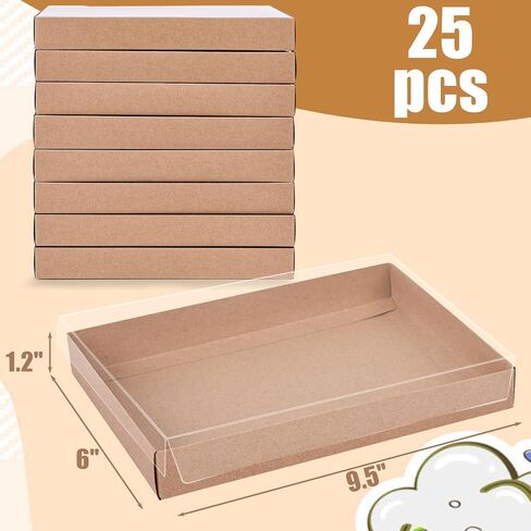 VGOODALL 25PCS Kraft Cookie Boxes, 9.5x6x1.2 Inches Brown Bakery Box with Clear Lids For Cookies Pastries Muffins Chocolates, Treat Boxes Dessert Boxes for Class Birthday Wedding Party in Saudi Arabia