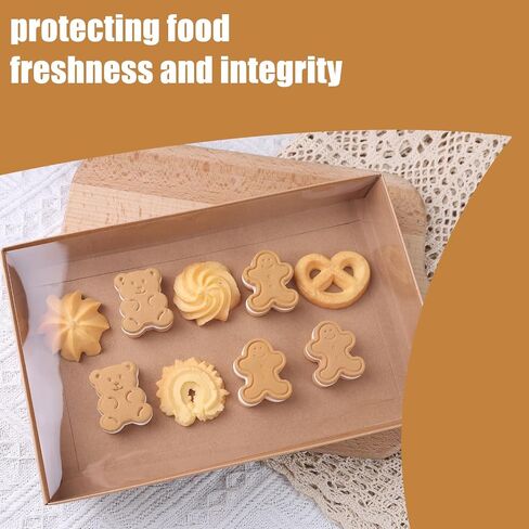 VGOODALL 25PCS Kraft Cookie Boxes, 9.5x6x1.2 Inches Brown Bakery Box with Clear Lids For Cookies Pastries Muffins Chocolates, Treat Boxes Dessert Boxes for Class Birthday Wedding Party in Saudi Arabia