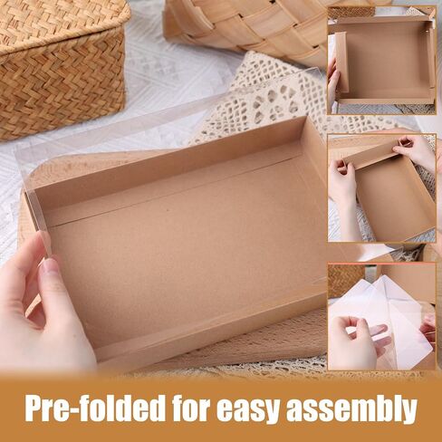 VGOODALL 25PCS Kraft Cookie Boxes, 9.5x6x1.2 Inches Brown Bakery Box with Clear Lids For Cookies Pastries Muffins Chocolates, Treat Boxes Dessert Boxes for Class Birthday Wedding Party in Saudi Arabia