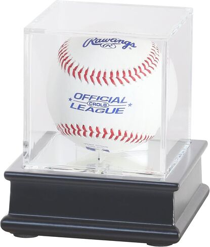 DisplayGifts Baseball Display Case Wooden Stand Lacrosse Ball Holder- Pro Graded UV Protection Cube for a Home Run or Autographed Ball, Black Stand in Saudi Arabia