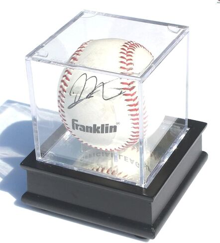 DisplayGifts Baseball Display Case Wooden Stand Lacrosse Ball Holder- Pro Graded UV Protection Cube for a Home Run or Autographed Ball, Black Stand in Saudi Arabia