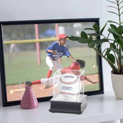 DisplayGifts Baseball Display Case Wooden Stand Lacrosse Ball Holder- Pro Graded UV Protection Cube for a Home Run or Autographed Ball, Black Stand in Saudi Arabia
