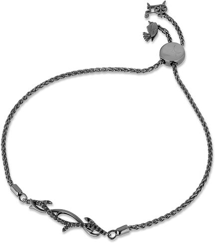 Jewelili Enchanted Disney Fine Jewelry الروديوم الأسود فوق الفضة الإسترليني مع سوار شوكة ماليفسينت ألماس 1/5 CTTW in Saudi Arabia