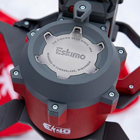 Eskimo E40 مثقاب صيد الجليد الكهربائي، بطارية ليثيوم أيون كاملة الطاقة 40 فولت، رأس طاقة خفيف الوزن، نظام قطع توربو، شفرات متعددة الحواف، أحمر in Saudi Arabia