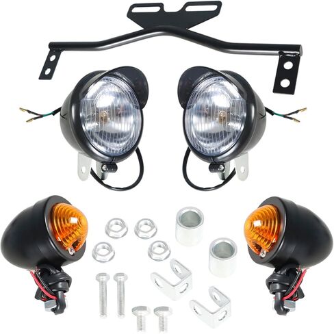 Motorcycle Turn Signals Fog Light Turn Light Bar Kit with Bracket Set Black in Kuwait