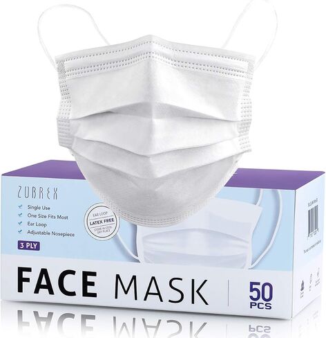 50 Pcs Disposable 3 Ply Safety Face Mask for Protection - with Nanofiber Filter Lining - and Elastic Earloops in Saudi Arabia