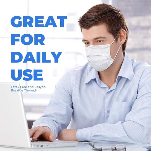 50 Pcs Disposable 3 Ply Safety Face Mask for Protection - with Nanofiber Filter Lining - and Elastic Earloops in Saudi Arabia
