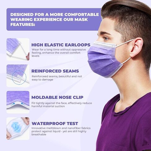 50 Pcs Disposable 3 Ply Safety Face Mask for Protection - with Nanofiber Filter Lining - and Elastic Earloops in Saudi Arabia