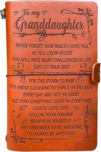 Grandma to Granddaughter Leather Journal - Laugh - Love - Live 7.88"x4.7"Writing Notebook - Embossed Vintage Refillable Writing Journal for Christmas,Birthdays in Saudi Arabia