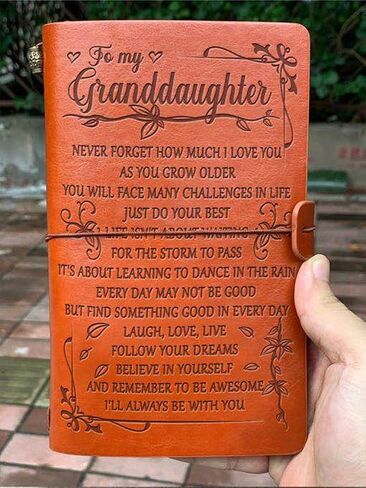 Grandma to Granddaughter Leather Journal - Laugh - Love - Live 7.88"x4.7"Writing Notebook - Embossed Vintage Refillable Writing Journal for Christmas,Birthdays in Saudi Arabia