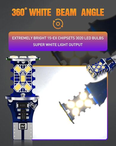 LUYED 2 × 1200 لومن 921 912 لمبة LED للأضواء الاحتياطية العكسية عالية الطاقة 3020 15-EX شرائح خالية من الأخطاء W16W 906 922 T15 لمبات، 6500 ك أبيض (ترقية جديدة، حزمة من 2) in Kuwait