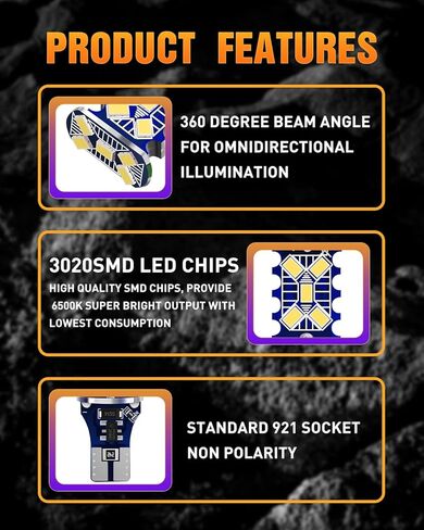 LUYED 2 × 1200 لومن 921 912 لمبة LED للأضواء الاحتياطية العكسية عالية الطاقة 3020 15-EX شرائح خالية من الأخطاء W16W 906 922 T15 لمبات، 6500 ك أبيض (ترقية جديدة، حزمة من 2) in Kuwait