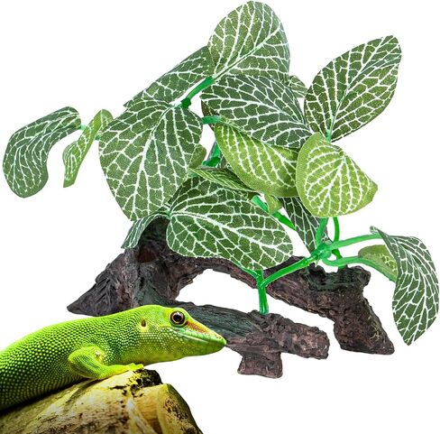 REPTI ZOO Reptile Plants, White Scindapsus Aureus Artificial Terrarium Plants, Resin Base Reptile Hide Fake Plants for Bearded Dragon Gecko Ball Python Snake Turtles Hermit Crab in Saudi Arabia