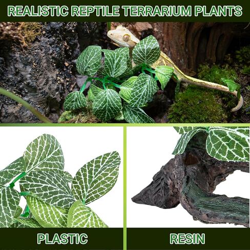 REPTI ZOO Reptile Plants, White Scindapsus Aureus Artificial Terrarium Plants, Resin Base Reptile Hide Fake Plants for Bearded Dragon Gecko Ball Python Snake Turtles Hermit Crab in Saudi Arabia