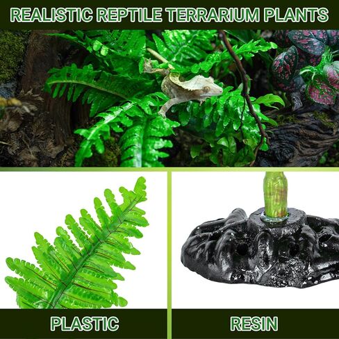 REPTI ZOO Reptile Plants, White Scindapsus Aureus Artificial Terrarium Plants, Resin Base Reptile Hide Fake Plants for Bearded Dragon Gecko Ball Python Snake Turtles Hermit Crab in Saudi Arabia