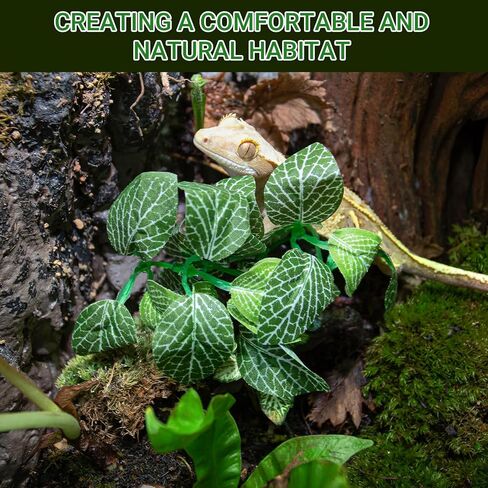 REPTI ZOO Reptile Plants, White Scindapsus Aureus Artificial Terrarium Plants, Resin Base Reptile Hide Fake Plants for Bearded Dragon Gecko Ball Python Snake Turtles Hermit Crab in Saudi Arabia