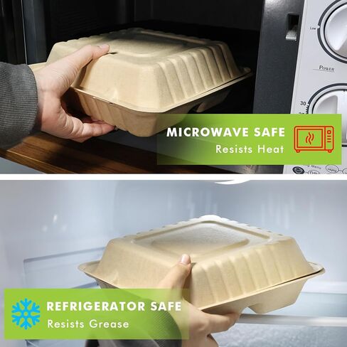yoyomax [6x6-200Pack] 100% Compostable To Go Food Containers with Lids, Burger Box Take Out Clamshell Container, Bio Disposable | Eco Friendly | Heavy-Duty Boxes, Made of Sugarcane Fibers in Kuwait