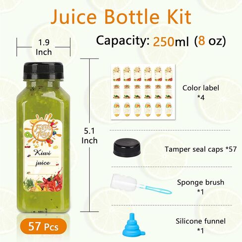 Plastic Juice Bottles with Caps, 57 Pcs 8 OZ Juice Bottles with Caps Empty Square Plastic Bottles with Black Tamper Caps Travel Juice Bottles for Juicing,Smoothie and Drinking in Saudi Arabia