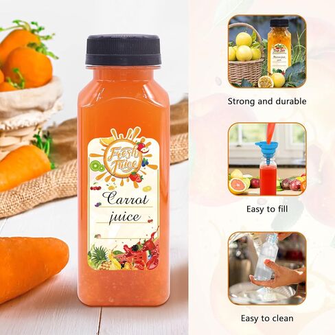 Plastic Juice Bottles with Caps, 57 Pcs 8 OZ Juice Bottles with Caps Empty Square Plastic Bottles with Black Tamper Caps Travel Juice Bottles for Juicing,Smoothie and Drinking in Saudi Arabia