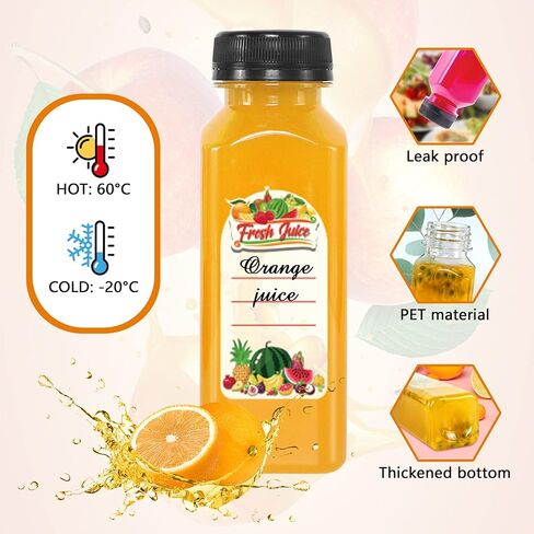 Plastic Juice Bottles with Caps, 57 Pcs 8 OZ Juice Bottles with Caps Empty Square Plastic Bottles with Black Tamper Caps Travel Juice Bottles for Juicing,Smoothie and Drinking in Saudi Arabia