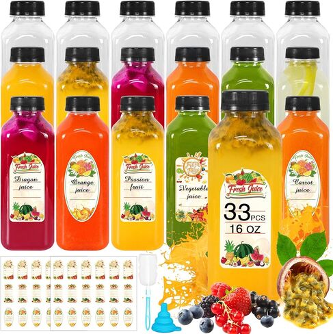 Plastic Juice Bottles with Caps, 57 Pcs 8 OZ Juice Bottles with Caps Empty Square Plastic Bottles with Black Tamper Caps Travel Juice Bottles for Juicing,Smoothie and Drinking in Saudi Arabia