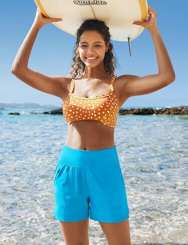 شورت سباحة نسائي من Heathyoga مقاس 5 بوصات سريع الجفاف بعامل حماية من أشعة الشمس 50+ شورت سباحة للنساء شورت شاطئ للسباحة مع جيوب مبطنة in Kuwait
