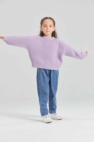 100% Cotton Chunky Kint Sweater Long Sleeve Pullover Drop Shoulder Sweaters Crewneck Solid Color for Infant Toddler Children in Saudi Arabia