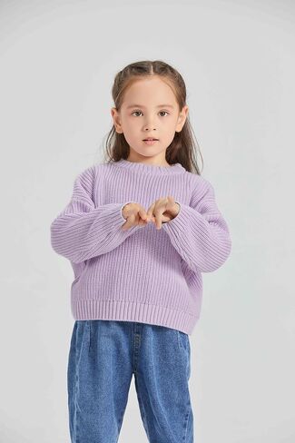 100% Cotton Chunky Kint Sweater Long Sleeve Pullover Drop Shoulder Sweaters Crewneck Solid Color for Infant Toddler Children in Saudi Arabia