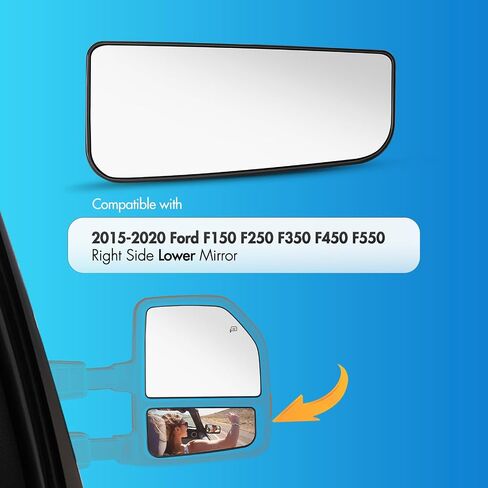 for Ford F150 F250 F350 F450 F550 Driver Side Mirror Glass 2015 2016 2017 2018 2019 2020, Left Side Lower Power Heated Mirror Replacement with Backing Plate in Kuwait
