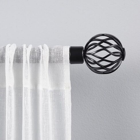 Ogee 1" Curtain Rod and Coordinating Finial Set, Matte Black, Adjustable 66"-120" in Saudi Arabia