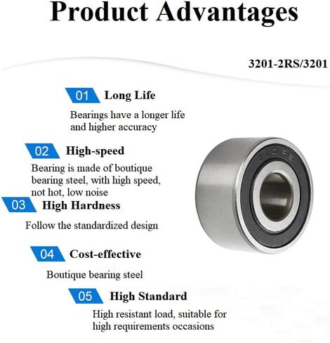 Bettomshin 3Pcs 3201-2RS/3201 Angular Contact Ball Bearing, 1/2" OD,1-1/4"ID, 5/8"T Bearing Steel Sealed P0 Rolling Bearings, J Steel Plate Stamping for Automobile Engines and Transmissions in Saudi Arabia