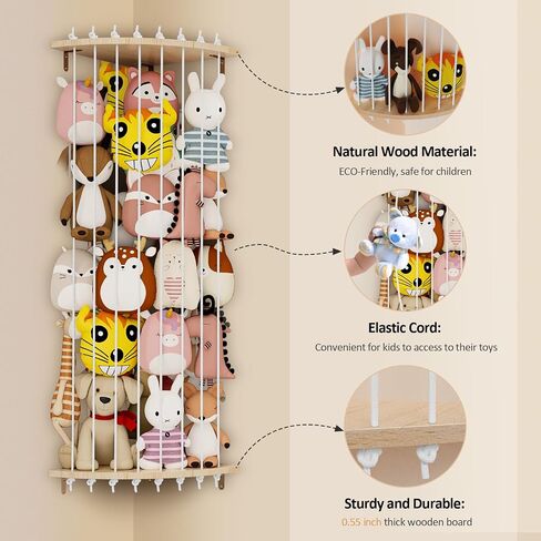 Wood Stuffed Animal Storage Corner Cage, Large Stuffed Animal Holder with Led Light & Adjustable Length, Nursery Wall Hanging Plush Toy Stuffed Animal Zoo Organizer for Kids Room Bedroom in Saudi Arabia