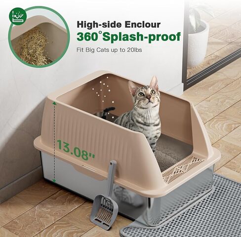 Stainless Steel Litter Box,XL Metal Litter Box with Lid,High Side Cat Litter Box for Big Cats and Kittens,Extra Large Litter Box with Scoop,Non-Sticky,Anti-Leakage and Easy Clean (Black) in Saudi Arabia
