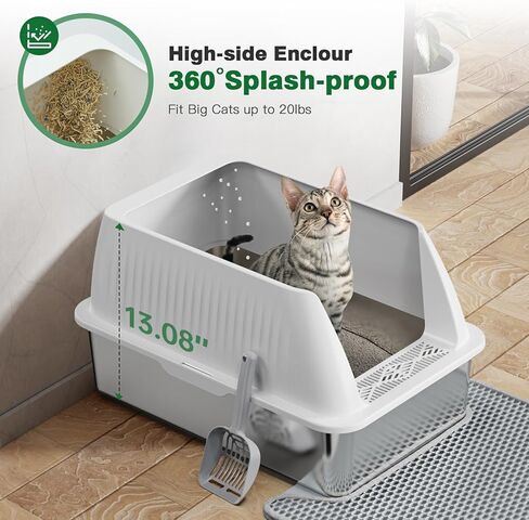 Stainless Steel Litter Box,XL Metal Litter Box with Lid,High Side Cat Litter Box for Big Cats and Kittens,Extra Large Litter Box with Scoop,Non-Sticky,Anti-Leakage and Easy Clean (Black) in Kuwait