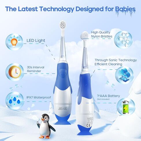 SEAGO Toddler Electric Toothbrush for Ages 1-3 Years,Baby Electric Toothbrush with Smart LED Timer and Sonic Technology,4 Brush Heads(Blue) in Saudi Arabia