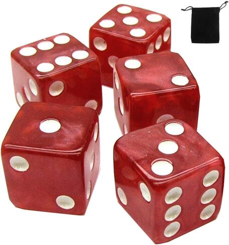 Set of (5) 16mm Dice Marbleized Standard Square Cornered with Black Velvet Cloth Pouch Bag (Pearl) in Saudi Arabia